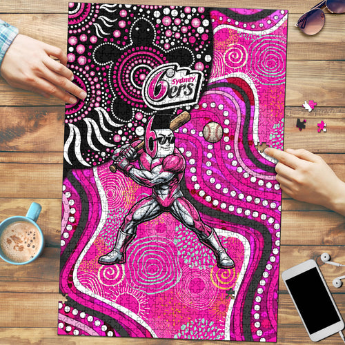 Sydney Sixers Puzzle Indigenous Dot Art Superhero Batter Tribal Pattern