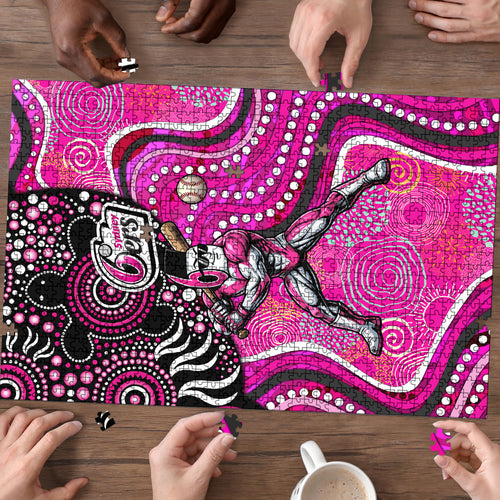 Sydney Sixers Puzzle Indigenous Dot Art Superhero Batter Tribal Pattern