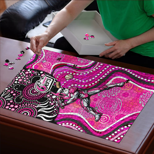 Sydney Sixers Puzzle Indigenous Dot Art Superhero Batter Tribal Pattern
