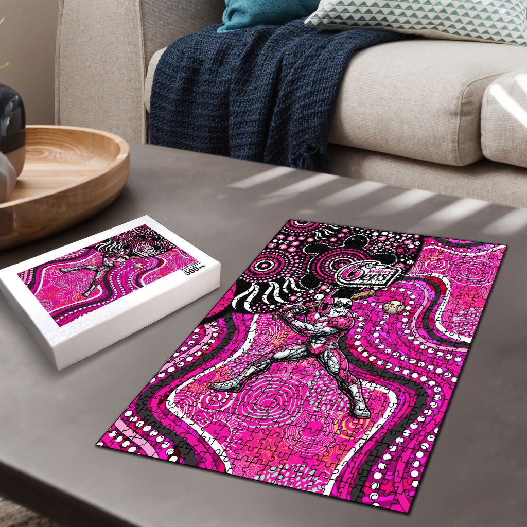 Sydney Sixers Puzzle Indigenous Dot Art Superhero Batter Tribal Pattern