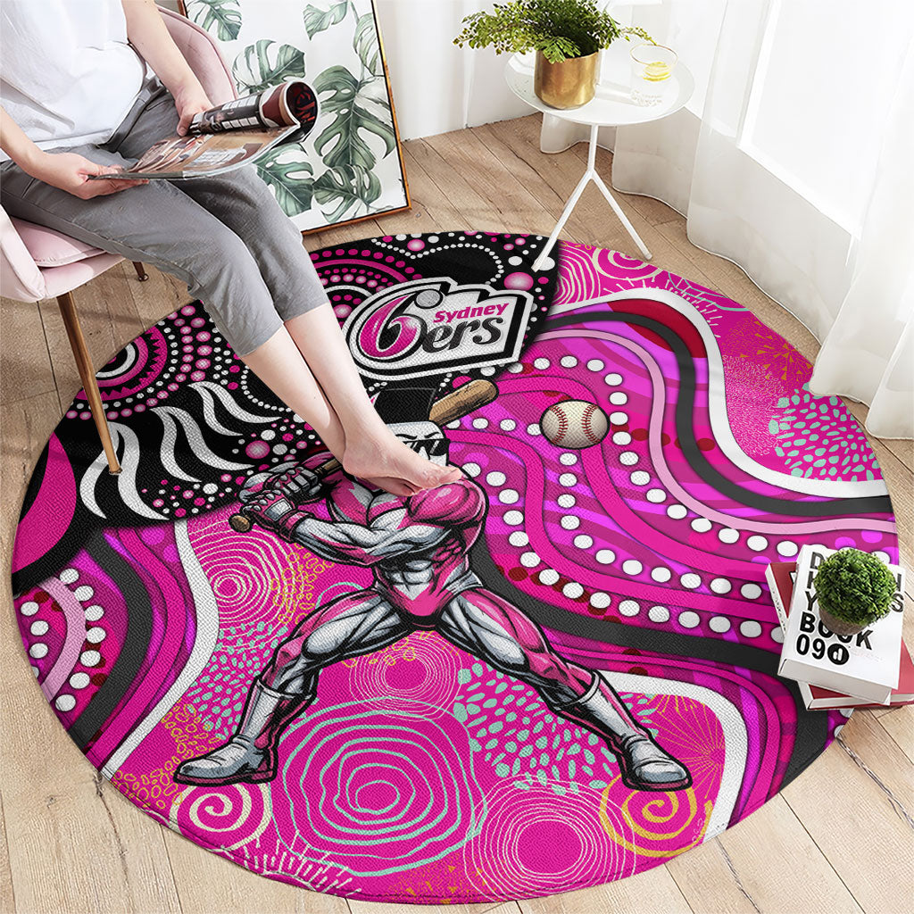Sydney Sixers Round Carpet Indigenous Dot Art Superhero Batter Tribal Pattern