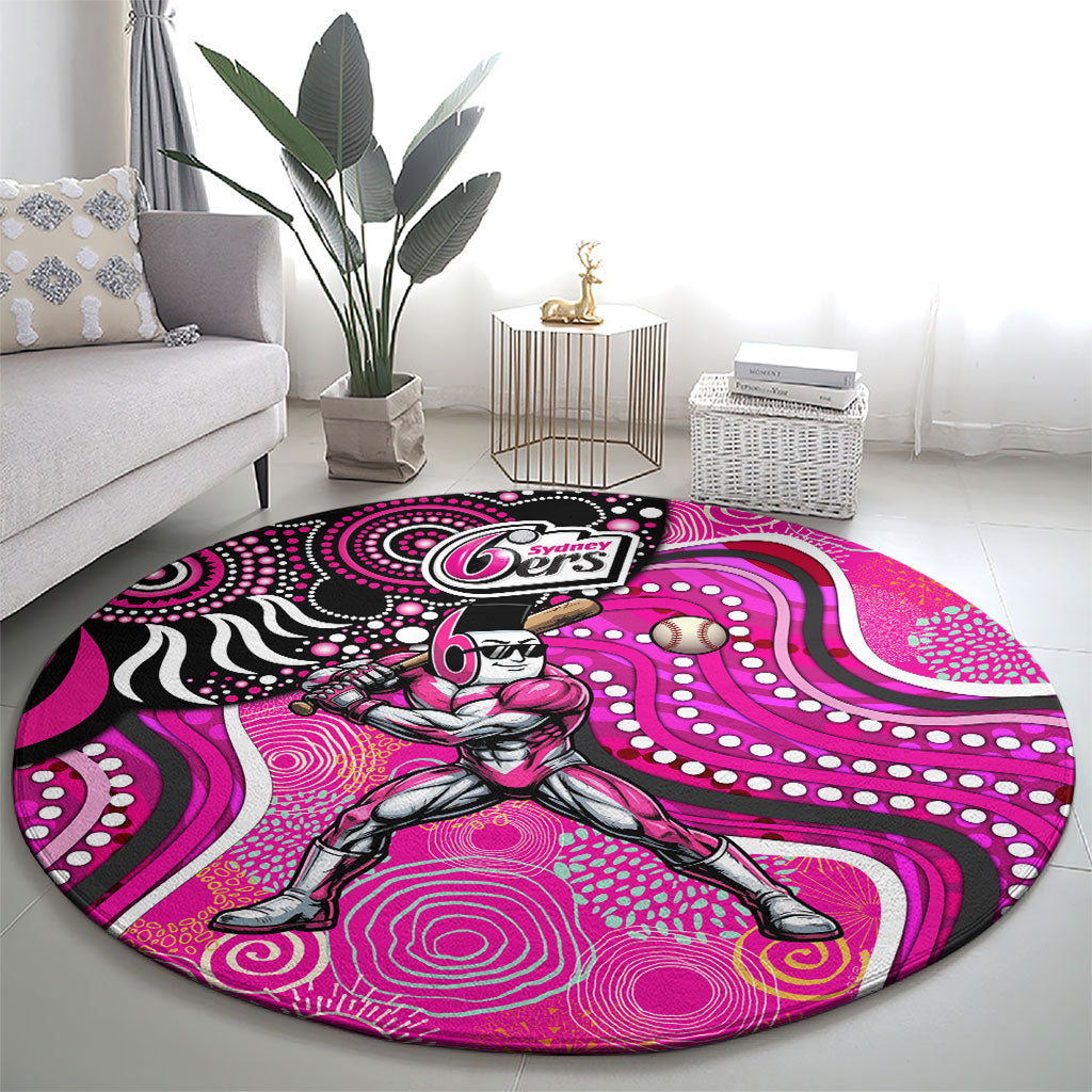 Sydney Sixers Round Carpet Indigenous Dot Art Superhero Batter Tribal Pattern