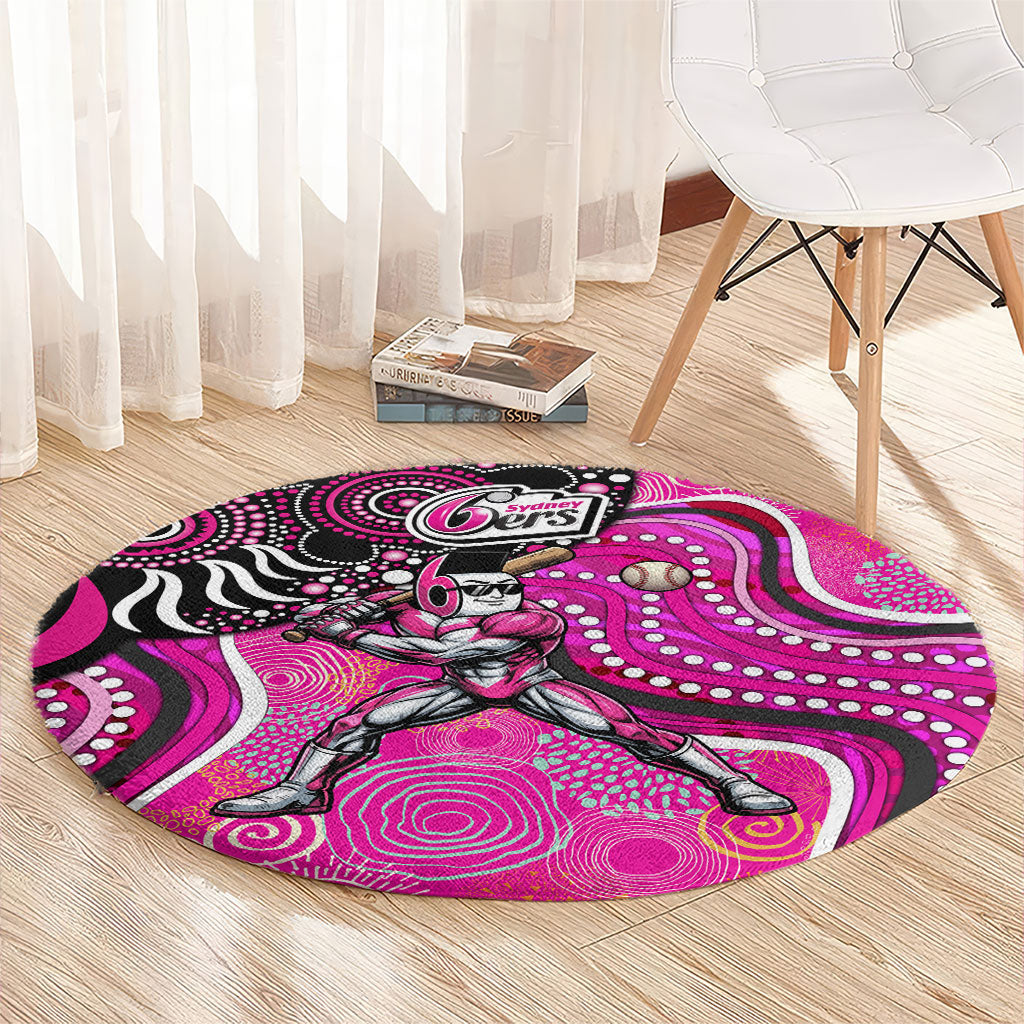 Sydney Sixers Round Carpet Indigenous Dot Art Superhero Batter Tribal Pattern