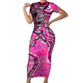 Sydney Sixers Short Sleeve Bodycon Dress Indigenous Dot Art Superhero Batter Tribal Pattern