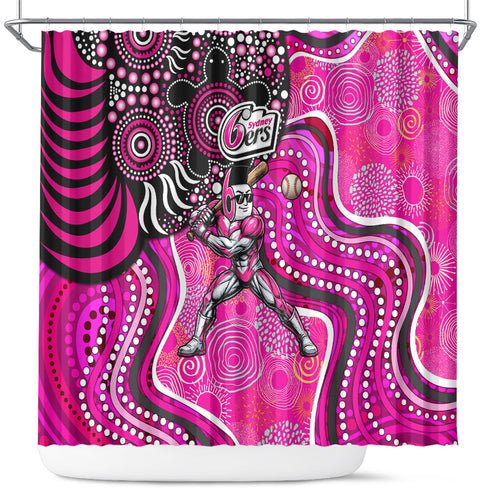 Sydney Sixers Shower Curtain Indigenous Dot Art Superhero Batter Tribal Pattern