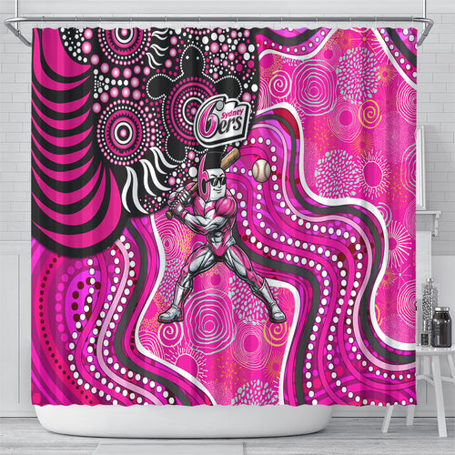 Sydney Sixers Shower Curtain Indigenous Dot Art Superhero Batter Tribal Pattern