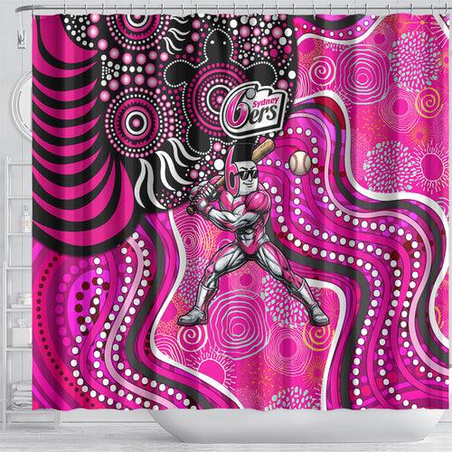 Sydney Sixers Shower Curtain Indigenous Dot Art Superhero Batter Tribal Pattern