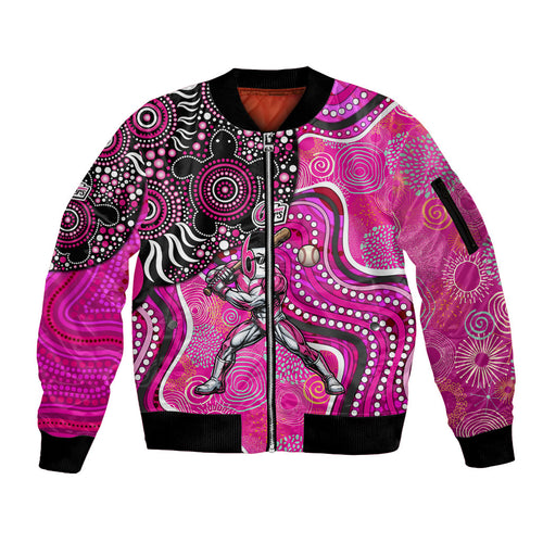 Sydney Sixers Sleeve Zip Bomber Jacket Indigenous Dot Art Superhero Batter Tribal Pattern