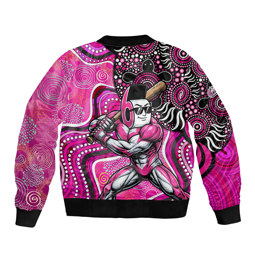 Sydney Sixers Sleeve Zip Bomber Jacket Indigenous Dot Art Superhero Batter Tribal Pattern