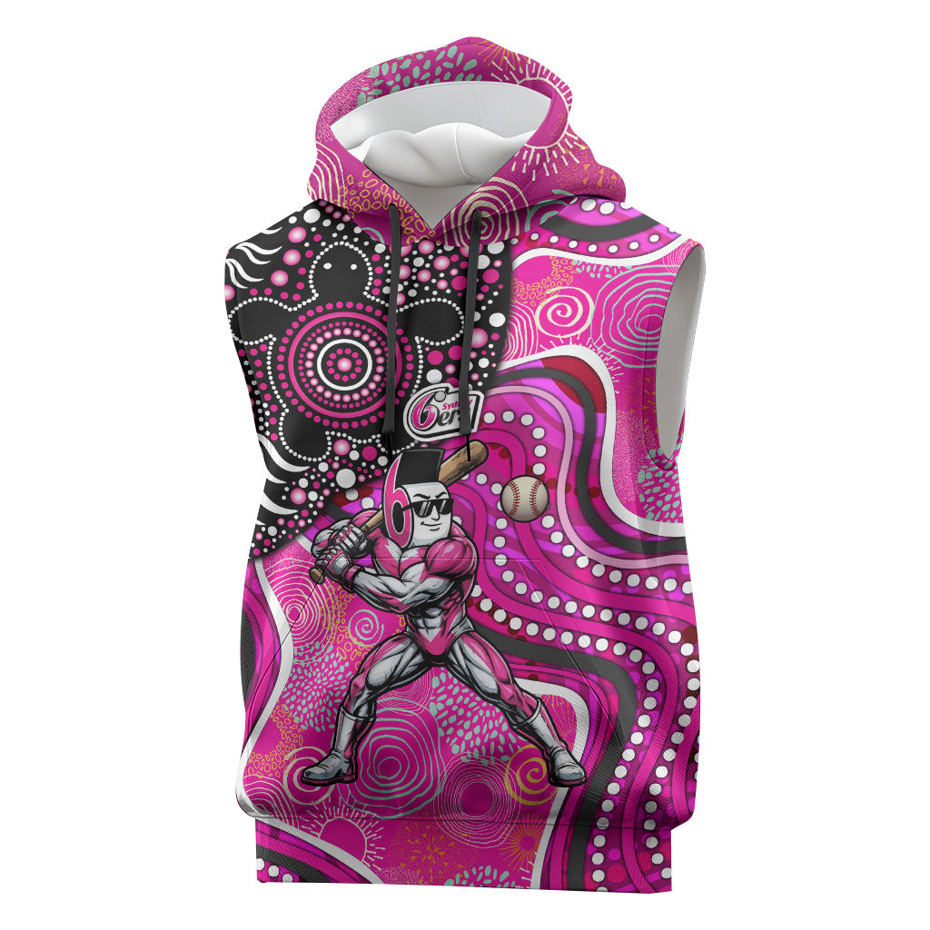 Sydney Sixers Sleeveless Hoodie Indigenous Dot Art Superhero Batter Tribal Pattern