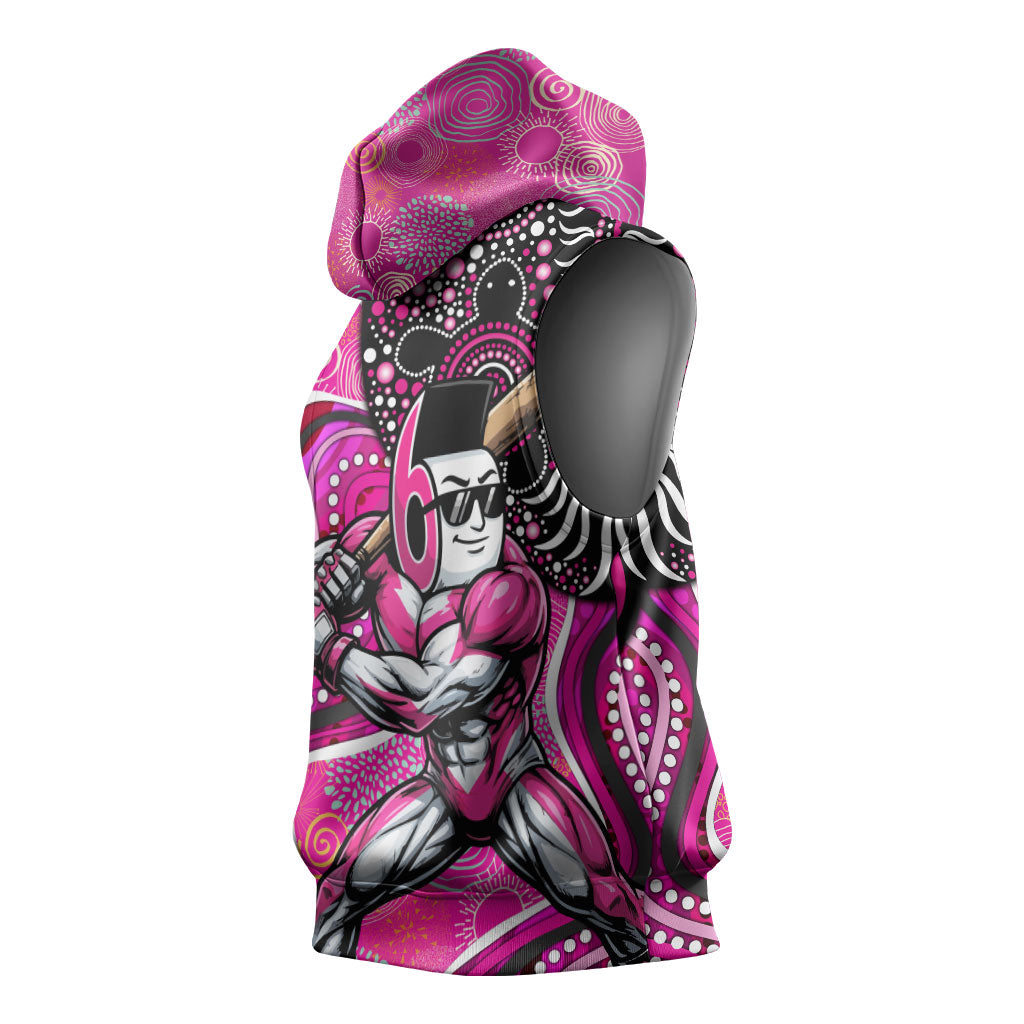 Sydney Sixers Sleeveless Hoodie Indigenous Dot Art Superhero Batter Tribal Pattern