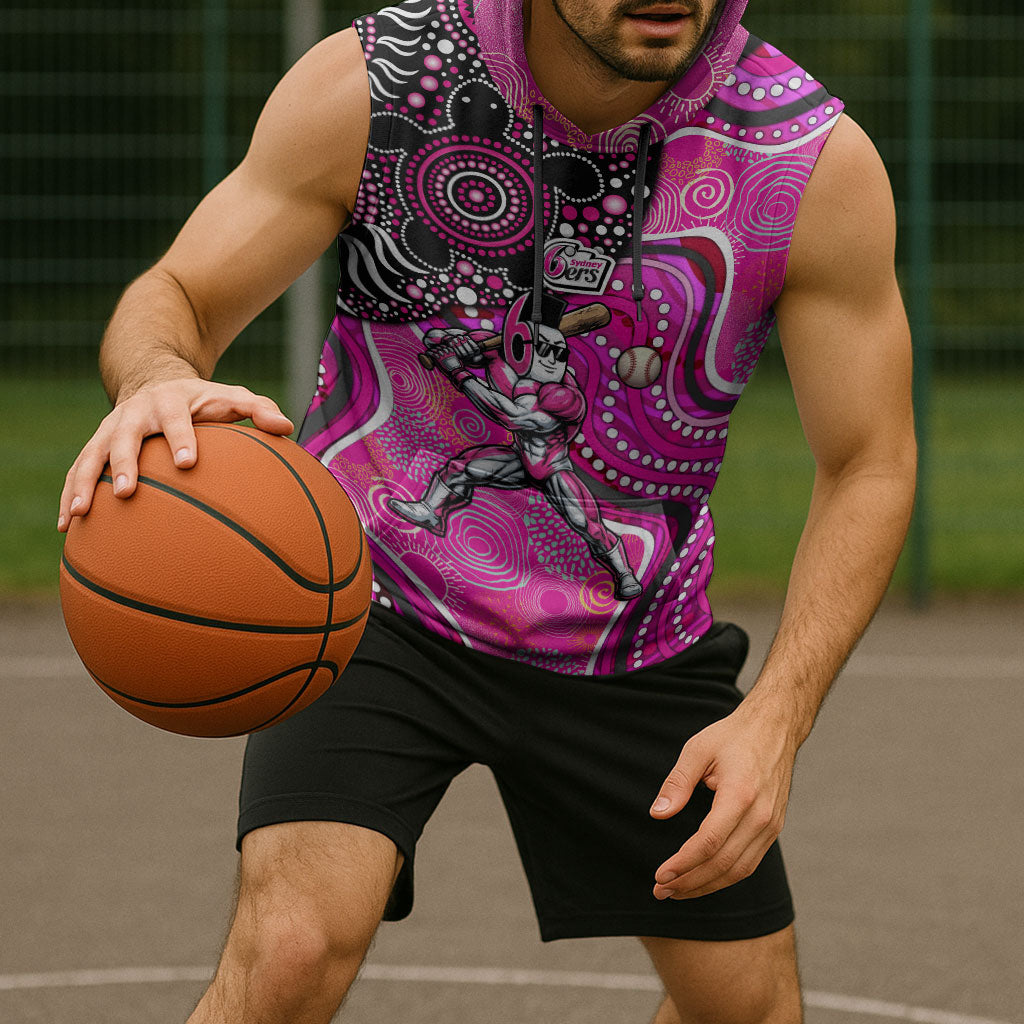Sydney Sixers Sleeveless Hoodie Indigenous Dot Art Superhero Batter Tribal Pattern