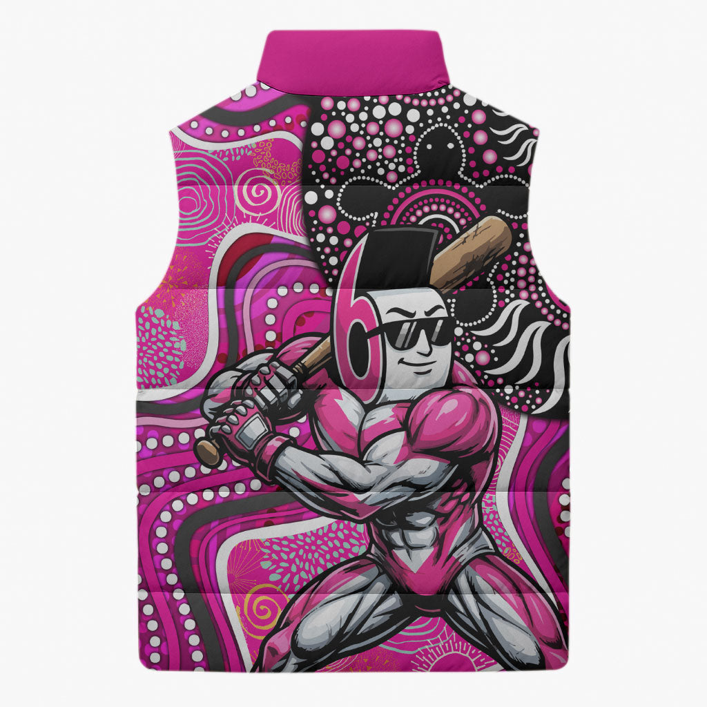 Sydney Sixers Sleeveless Puffer Jacket Indigenous Dot Art Superhero Batter Tribal Pattern