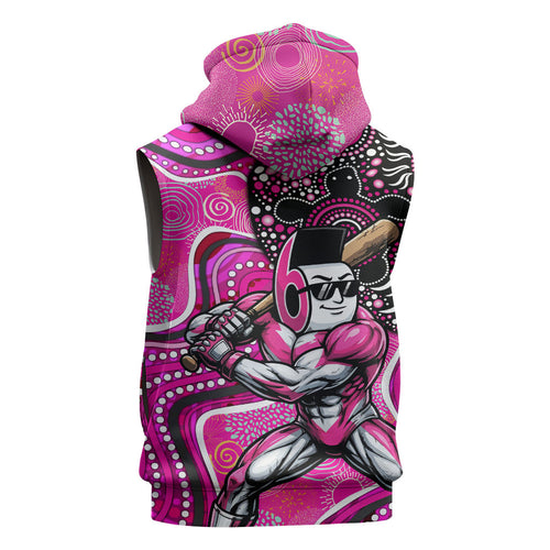 Sydney Sixers Sleeveless Zip Hoodie Indigenous Dot Art Superhero Batter Tribal Pattern