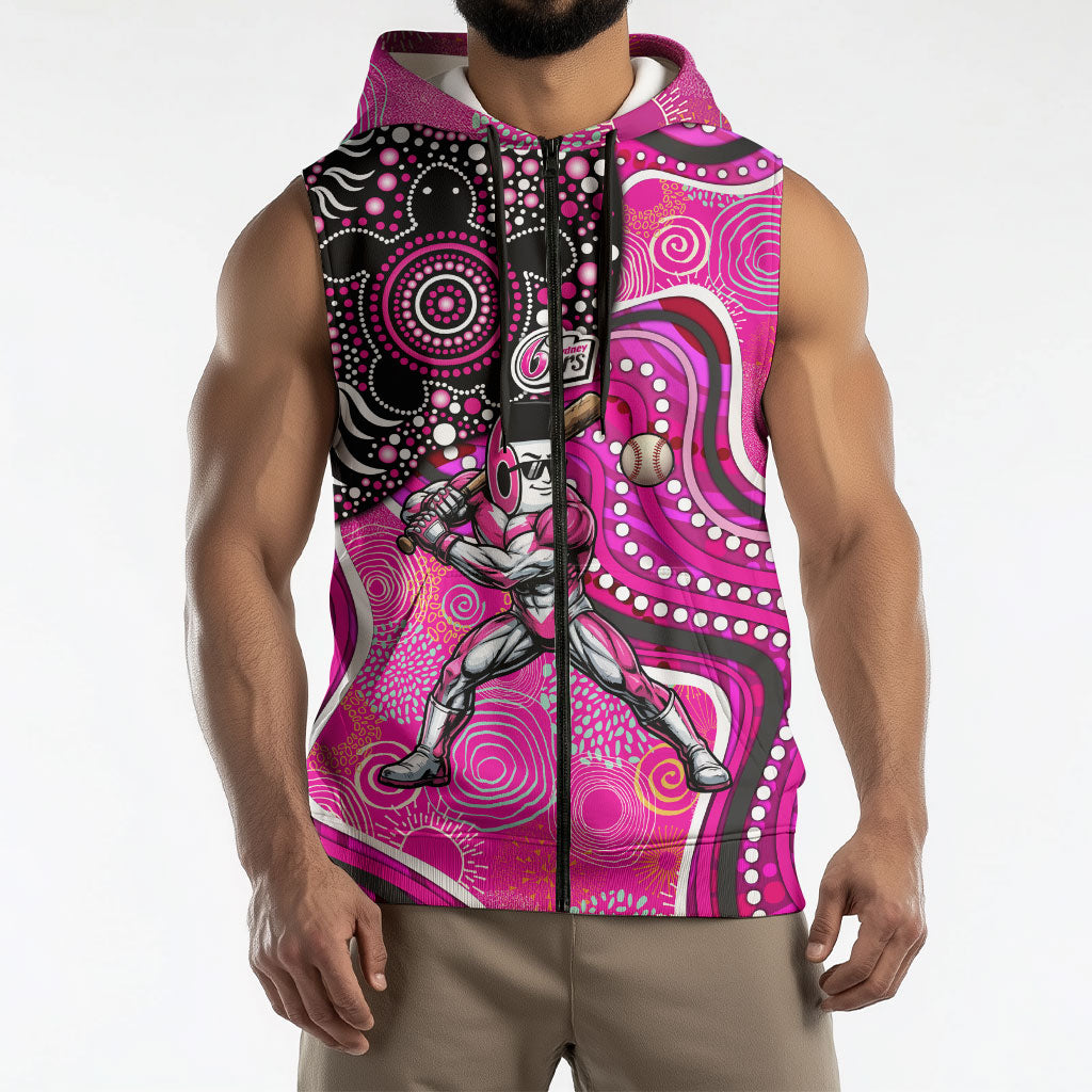 Sydney Sixers Sleeveless Zip Hoodie Indigenous Dot Art Superhero Batter Tribal Pattern