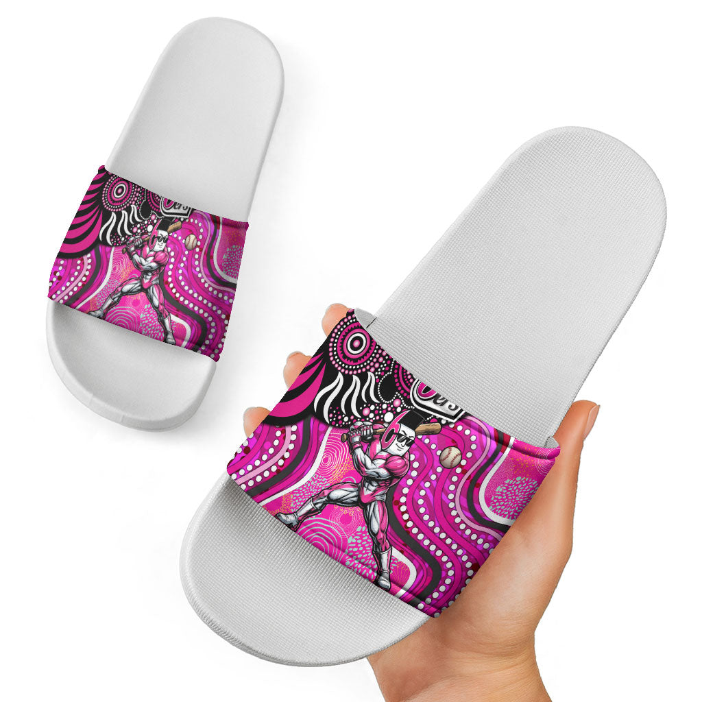 Sydney Sixers Slide Sandals Indigenous Dot Art Superhero Batter Tribal Pattern