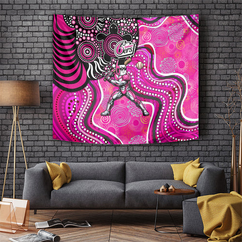 Sydney Sixers Tapestry Indigenous Dot Art Superhero Batter Tribal Pattern