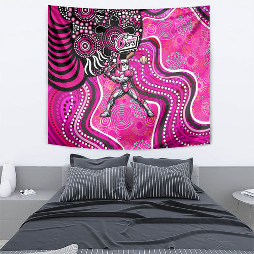 Sydney Sixers Tapestry Indigenous Dot Art Superhero Batter Tribal Pattern