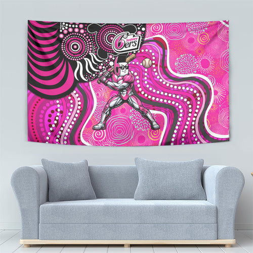 Sydney Sixers Tapestry Indigenous Dot Art Superhero Batter Tribal Pattern