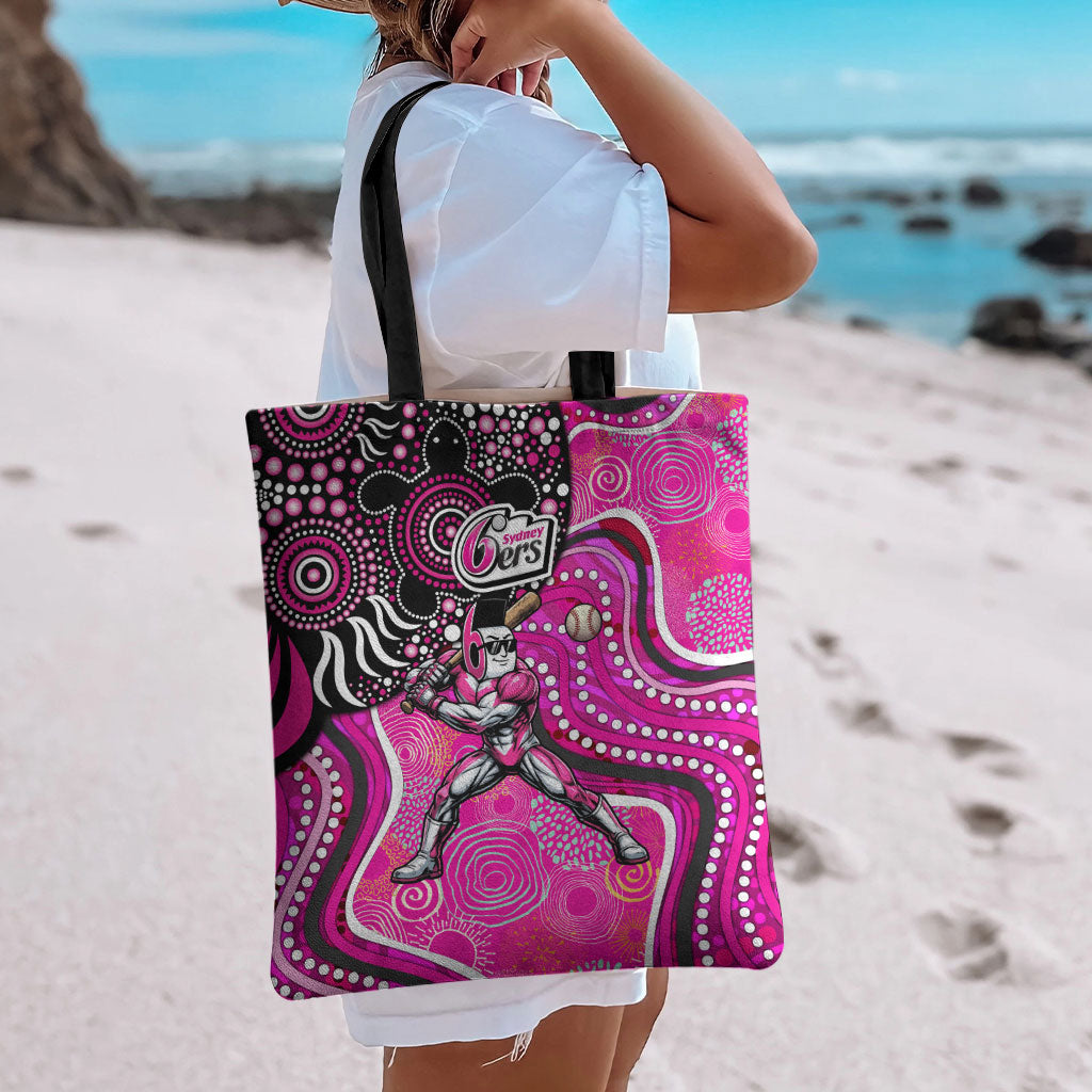 Sydney Sixers Tote Bag Indigenous Dot Art Superhero Batter Tribal Pattern
