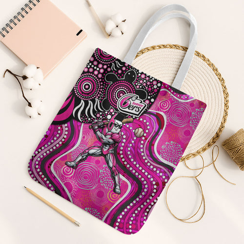 Sydney Sixers Tote Bag Indigenous Dot Art Superhero Batter Tribal Pattern