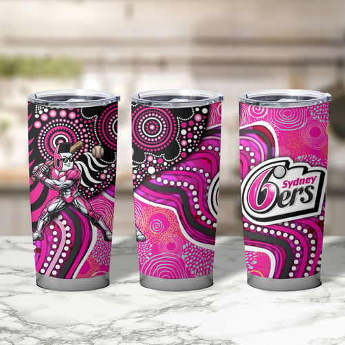 Sydney Sixers Tumbler Cup Indigenous Dot Art Superhero Batter Tribal Pattern