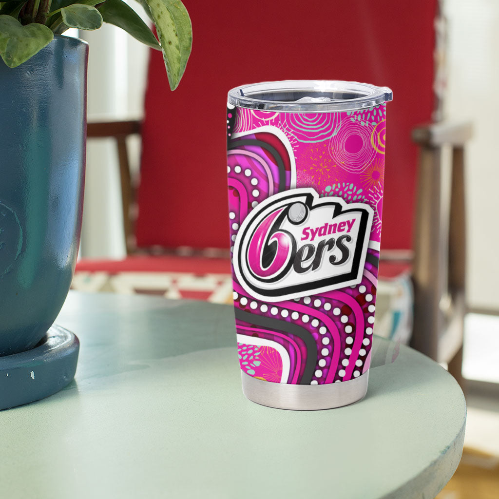 Sydney Sixers Tumbler Cup Indigenous Dot Art Superhero Batter Tribal Pattern