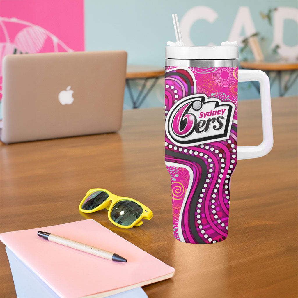 Sydney Sixers Tumbler With Handle Indigenous Dot Art Superhero Batter Tribal Pattern