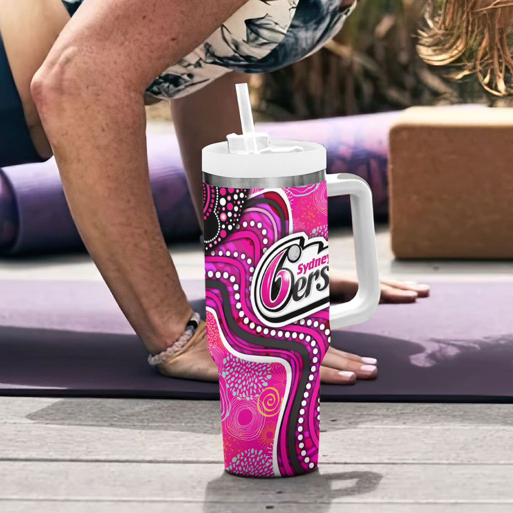 Sydney Sixers Tumbler With Handle Indigenous Dot Art Superhero Batter Tribal Pattern