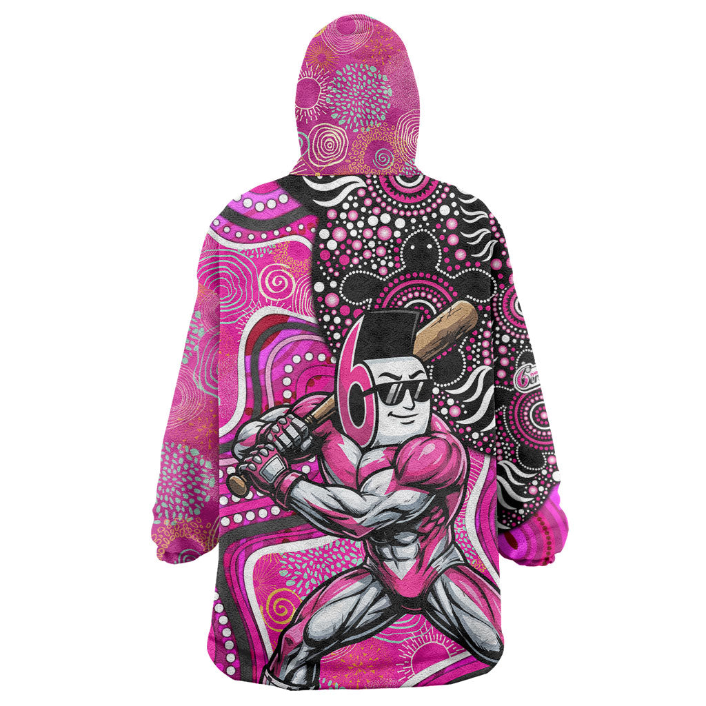 Sydney Sixers Wearable Blanket Hoodie Indigenous Dot Art Superhero Batter Tribal Pattern