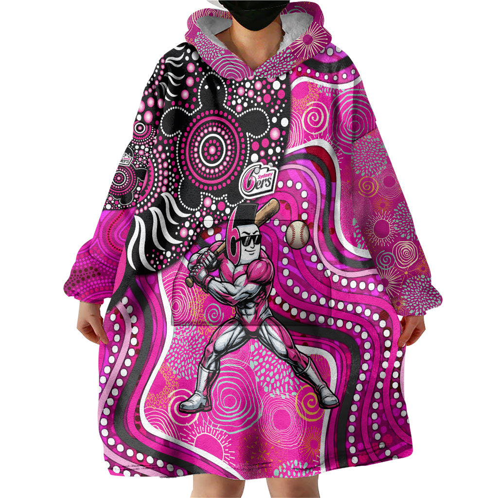 Sydney Sixers Wearable Blanket Hoodie Indigenous Dot Art Superhero Batter Tribal Pattern