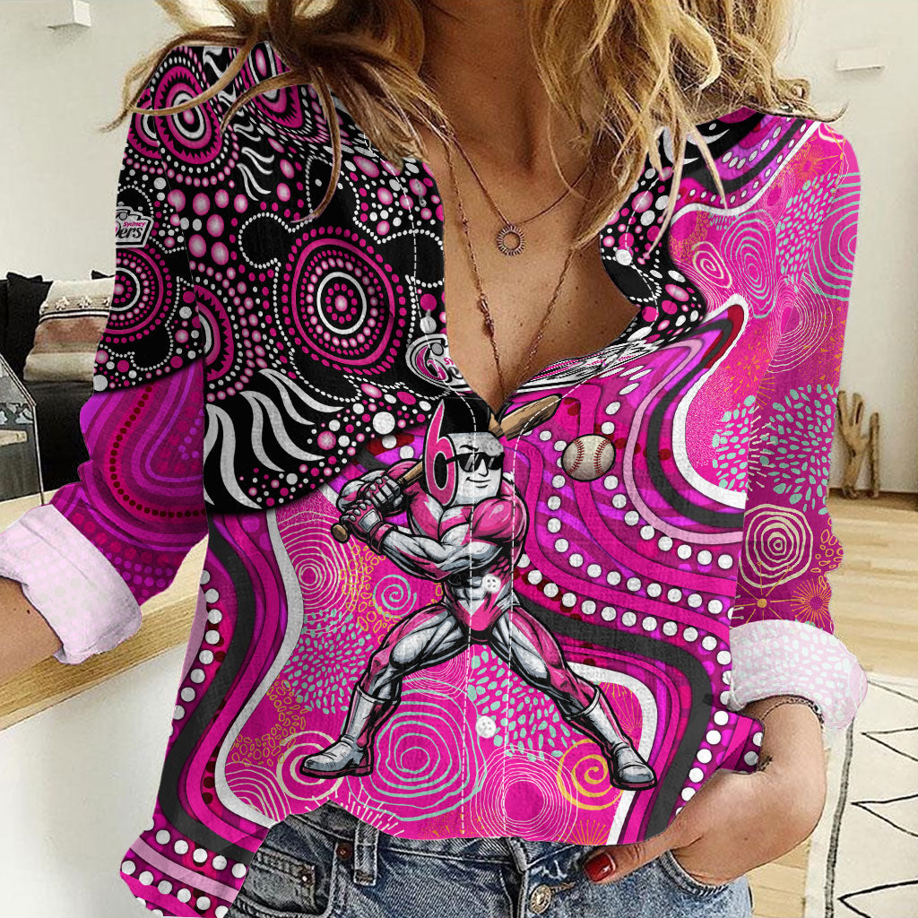 Sydney Sixers Women Casual Shirt Indigenous Dot Art Superhero Batter Tribal Pattern