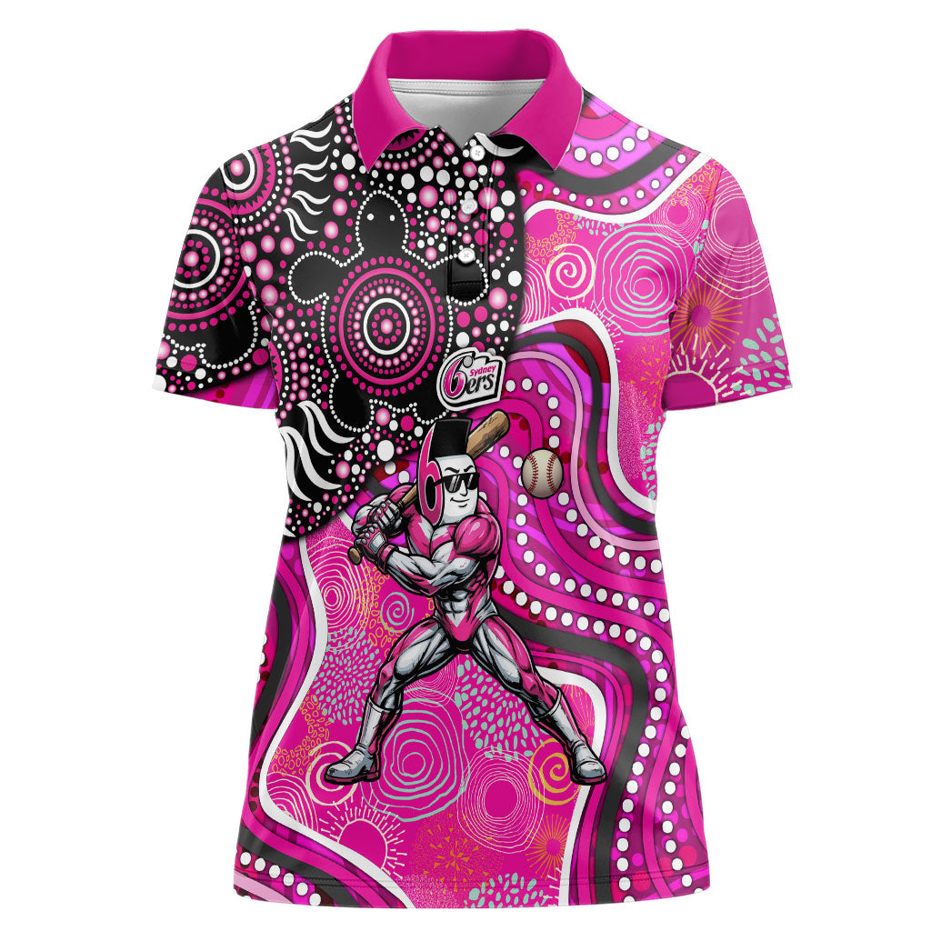 Sydney Sixers Women Polo Shirt Indigenous Dot Art Superhero Batter Tribal Pattern