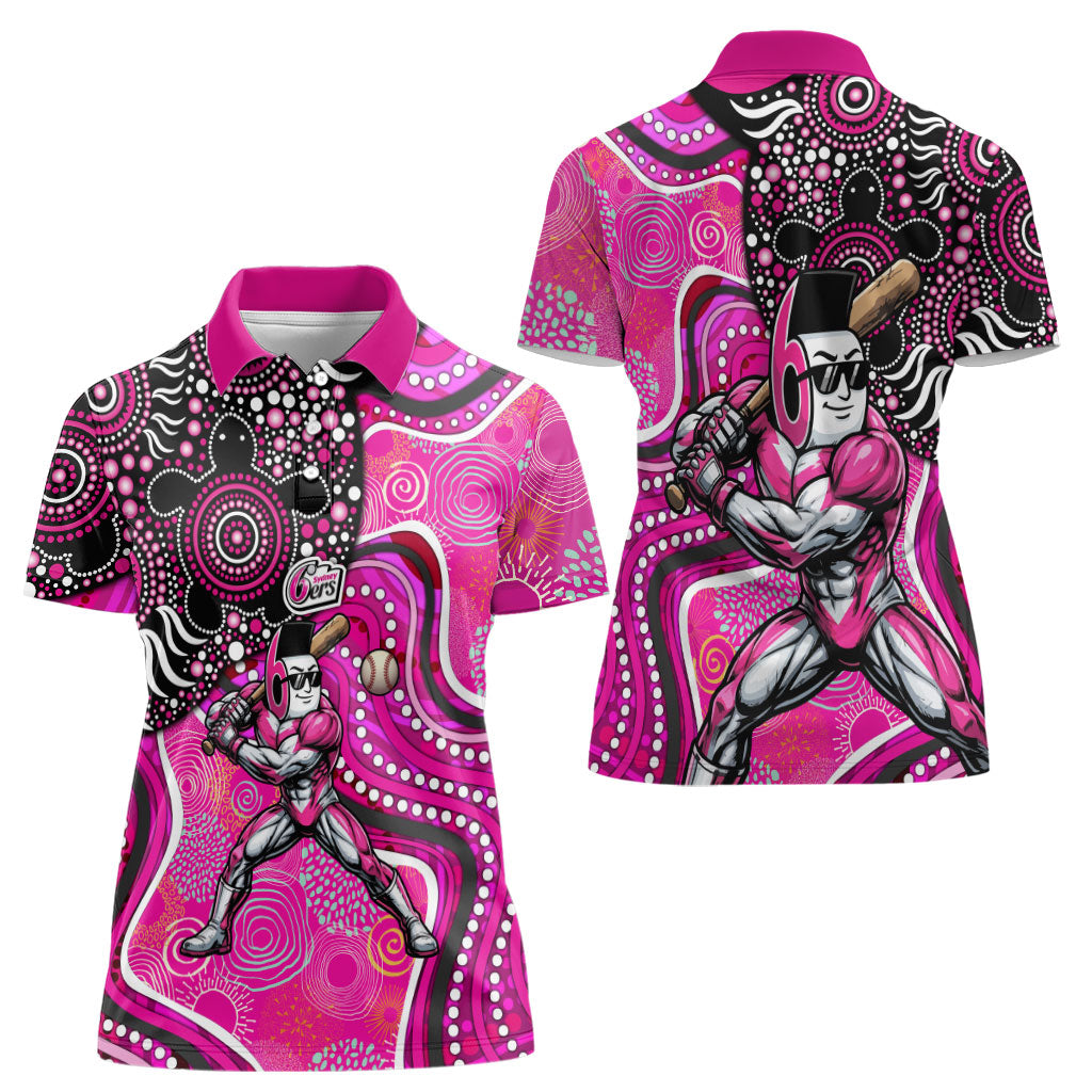 Sydney Sixers Women Polo Shirt Indigenous Dot Art Superhero Batter Tribal Pattern