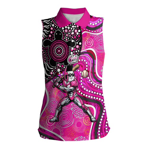 Sydney Sixers Women Sleeveless Polo Shirt Indigenous Dot Art Superhero Batter Tribal Pattern