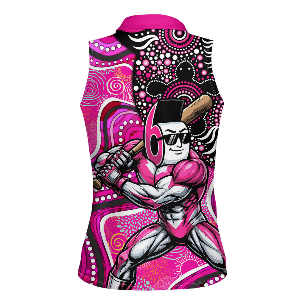 Sydney Sixers Women Sleeveless Polo Shirt Indigenous Dot Art Superhero Batter Tribal Pattern