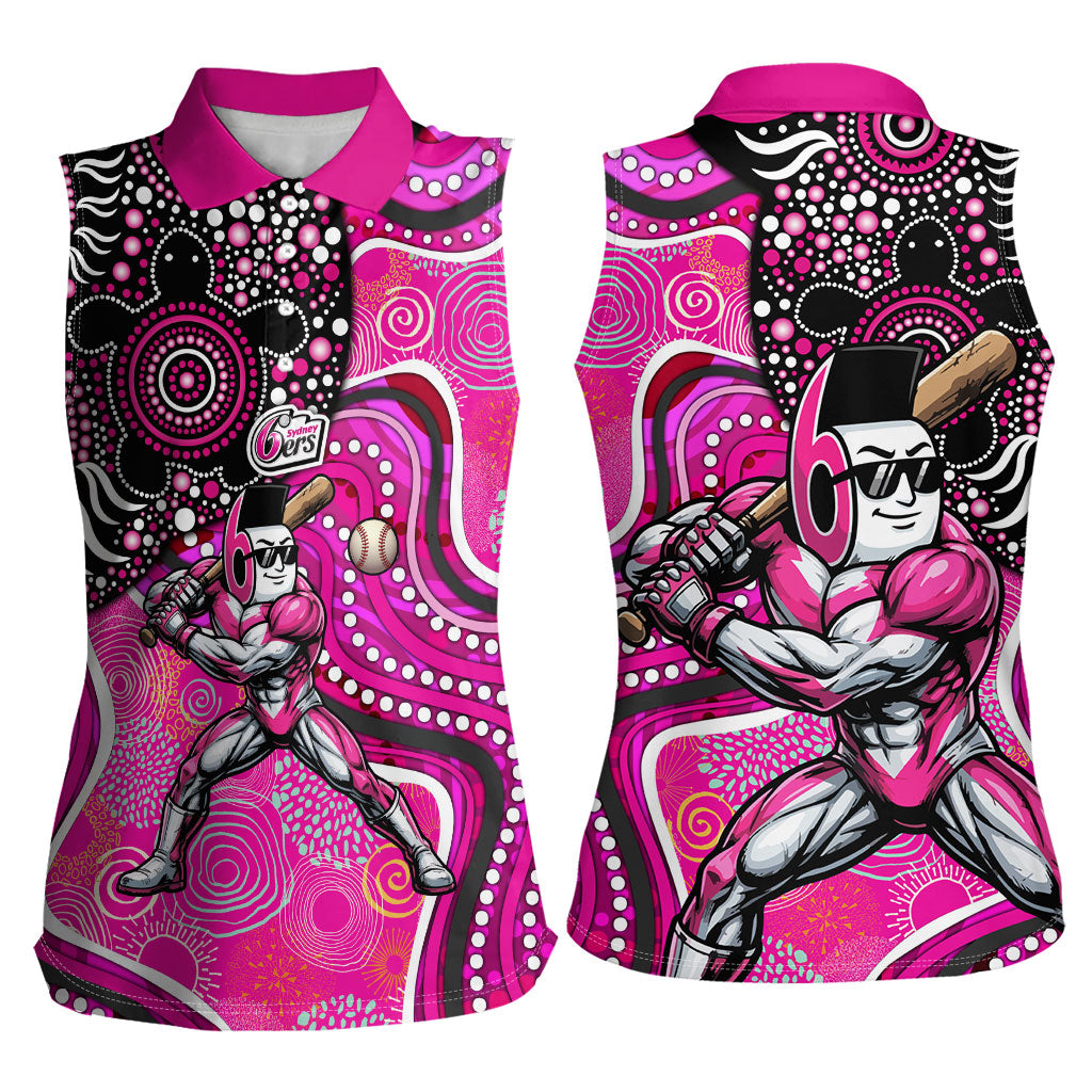 Sydney Sixers Women Sleeveless Polo Shirt Indigenous Dot Art Superhero Batter Tribal Pattern