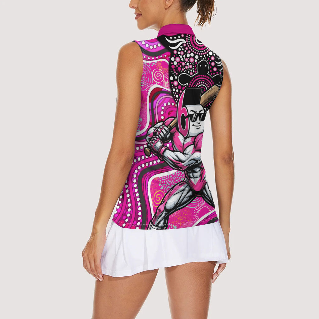 Sydney Sixers Women Sleeveless Polo Shirt Indigenous Dot Art Superhero Batter Tribal Pattern