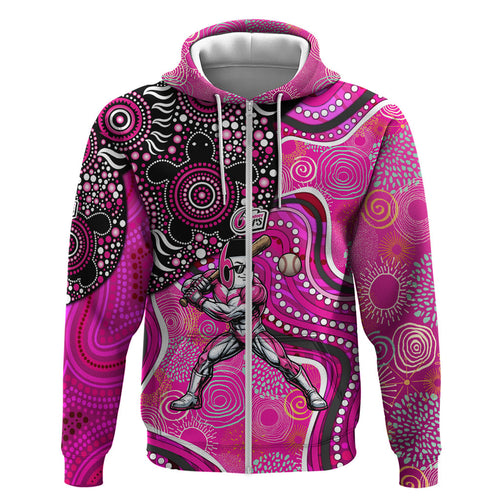 Sydney Sixers Zip Hoodie Indigenous Dot Art Superhero Batter Tribal Pattern