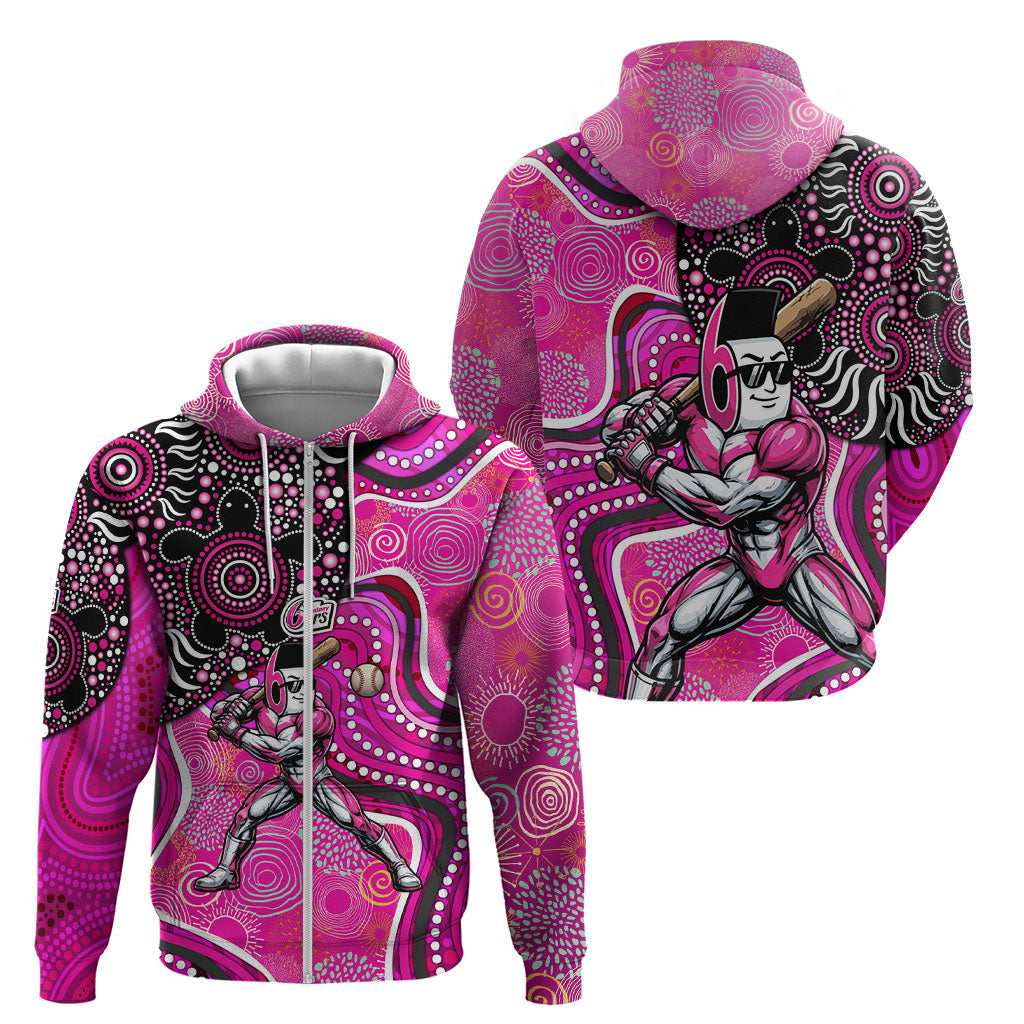 Sydney Sixers Zip Hoodie Indigenous Dot Art Superhero Batter Tribal Pattern