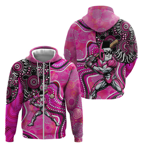 Sydney Sixers Zip Hoodie Indigenous Dot Art Superhero Batter Tribal Pattern