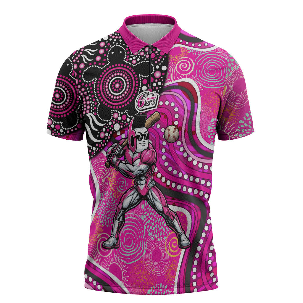 Sydney Sixers Zipper Polo Shirt Indigenous Dot Art Superhero Batter Tribal Pattern