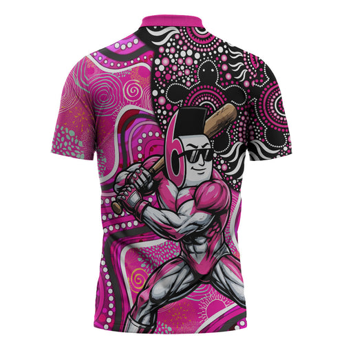 Sydney Sixers Zipper Polo Shirt Indigenous Dot Art Superhero Batter Tribal Pattern