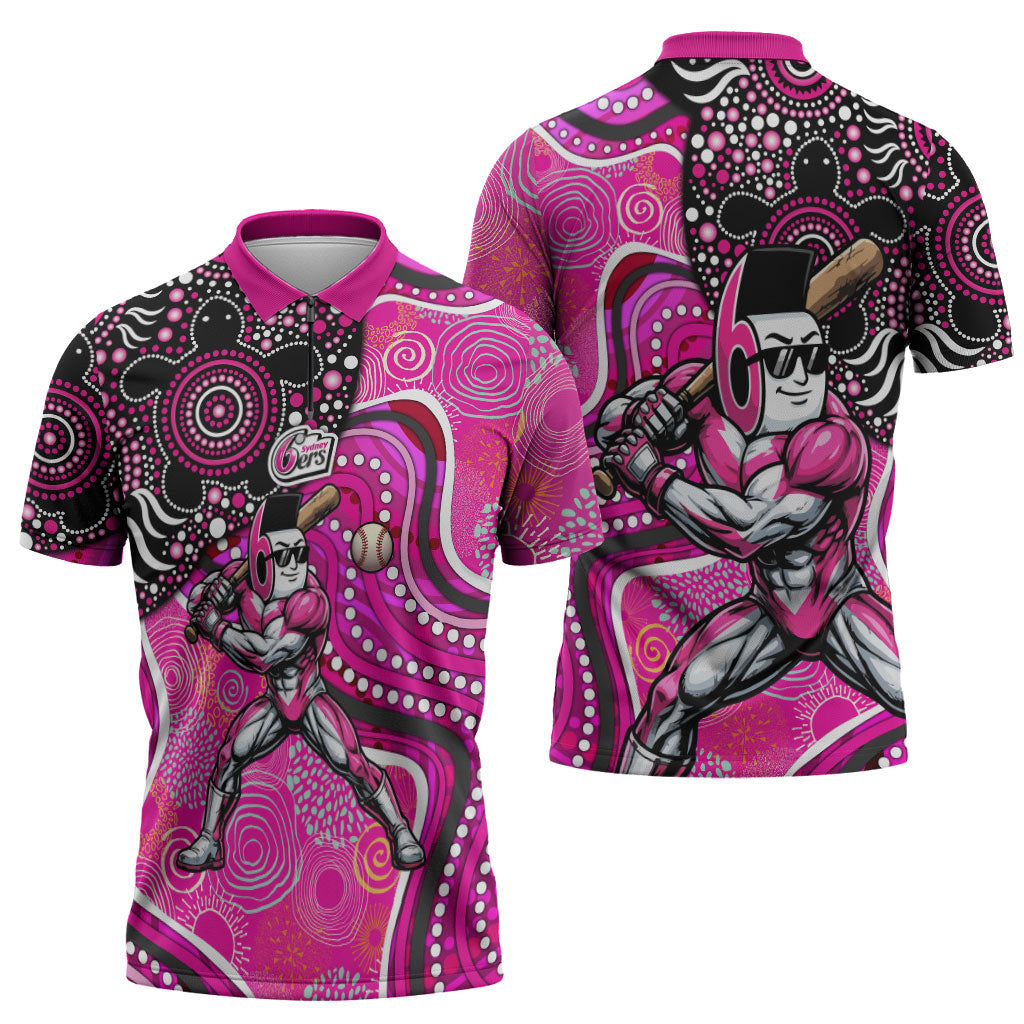Sydney Sixers Zipper Polo Shirt Indigenous Dot Art Superhero Batter Tribal Pattern