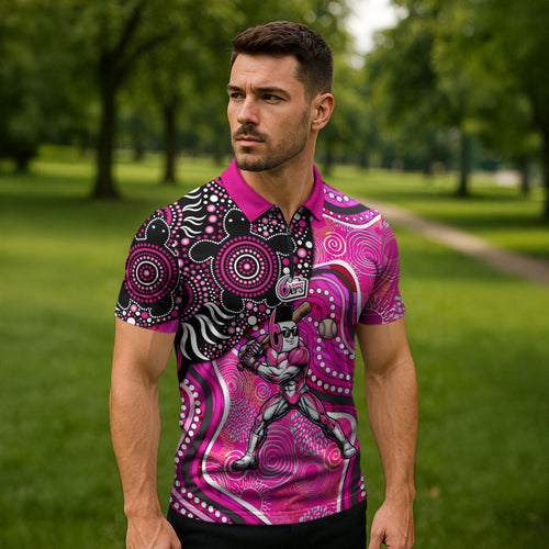 Sydney Sixers Zipper Polo Shirt Indigenous Dot Art Superhero Batter Tribal Pattern
