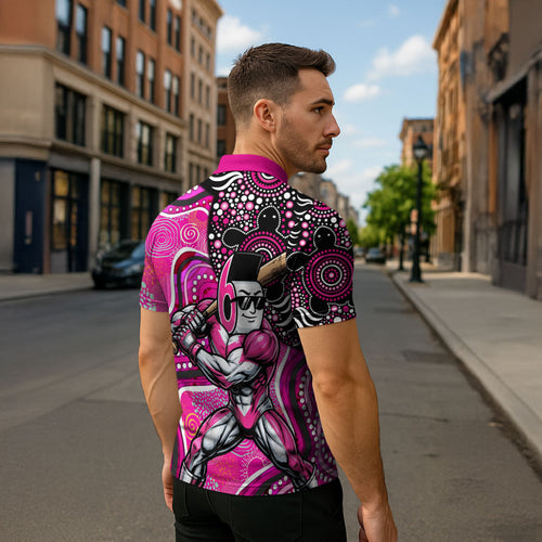 Sydney Sixers Zipper Polo Shirt Indigenous Dot Art Superhero Batter Tribal Pattern