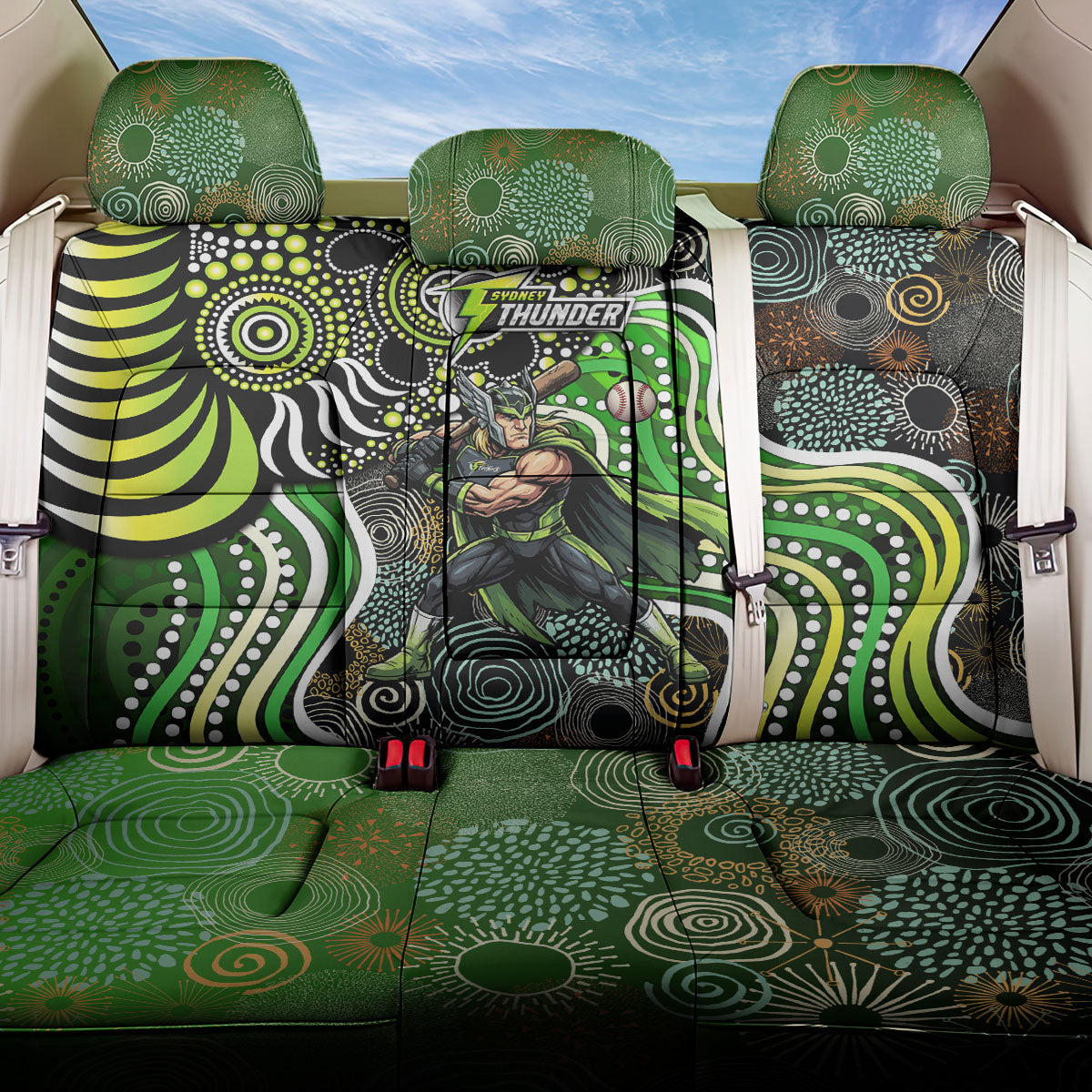 Sydney Thunder Back Car Seat Cover Indigenous Dot Art Superhero Batter Tribal Pattern