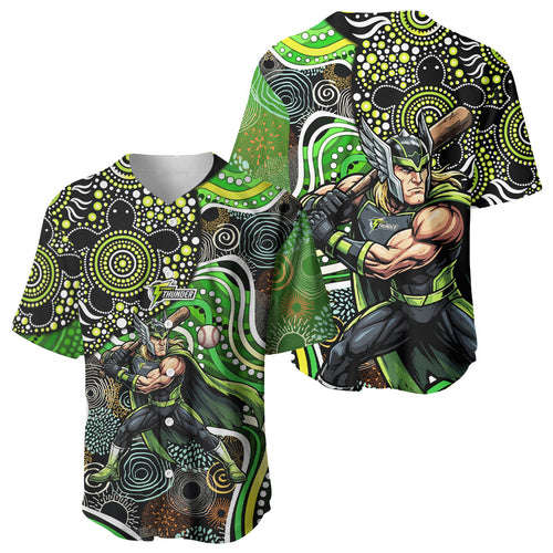 Sydney Thunder Baseball Jersey Indigenous Dot Art Superhero Batter Tribal Pattern