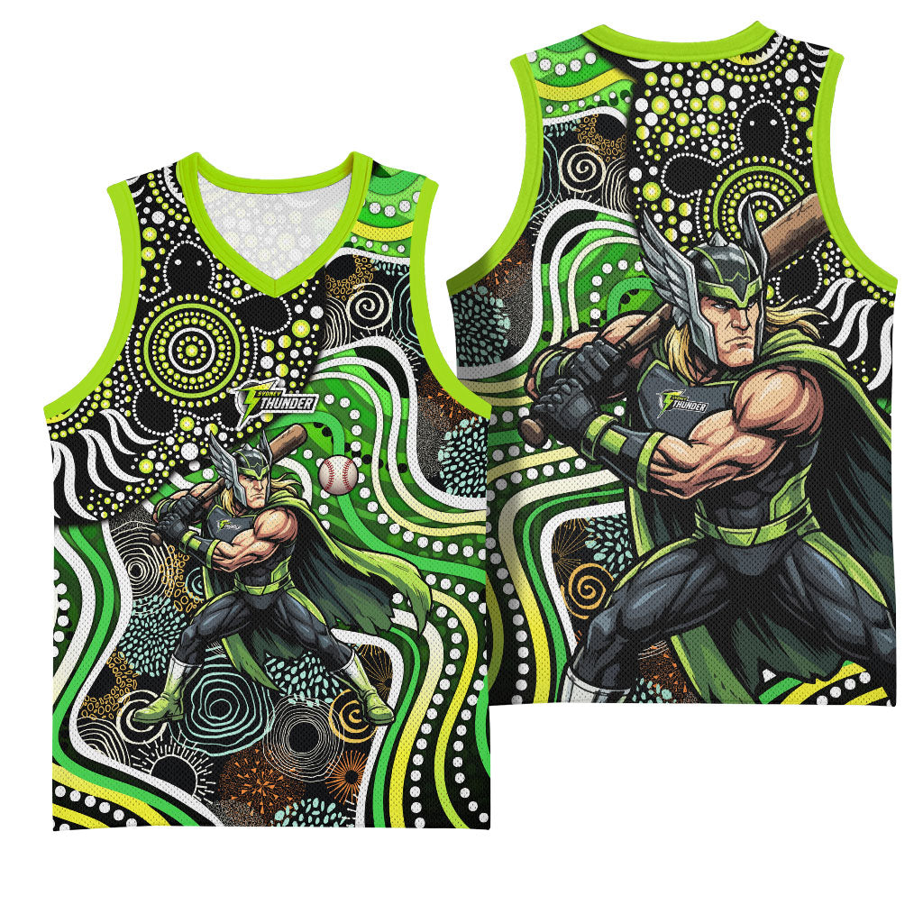 Sydney Thunder Basketball Jersey Indigenous Dot Art Superhero Batter Tribal Pattern
