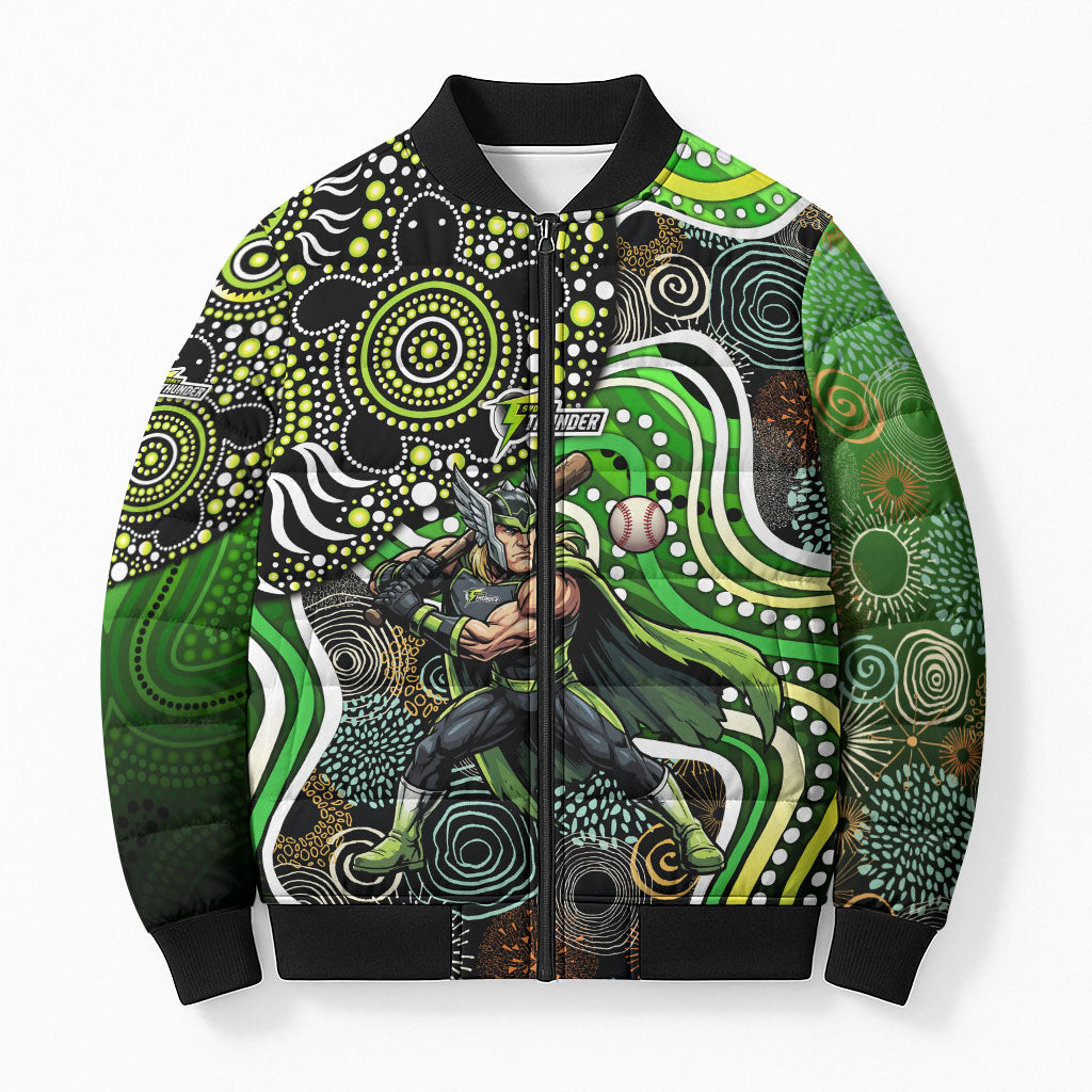Sydney Thunder Bomber Puffer Jacket Indigenous Dot Art Superhero Batter Tribal Pattern